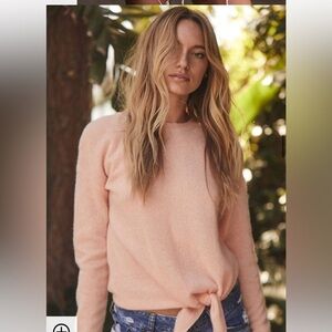 360 Cashmere Soft Pink Coral Boxy Knit Crewneck Fluted Sleeves Sweater S